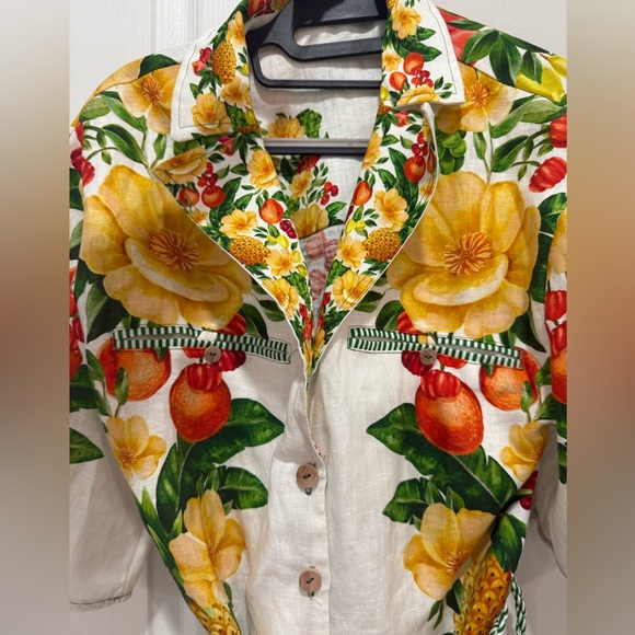 Off-White Picnic Flowers Premium Linen Romper size M Farm Rio NWT - Picture 4 of 5